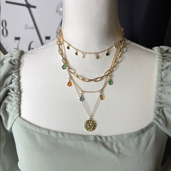 Gold Layered Necklace Set with Textured Pendants - Picture 5 of 7